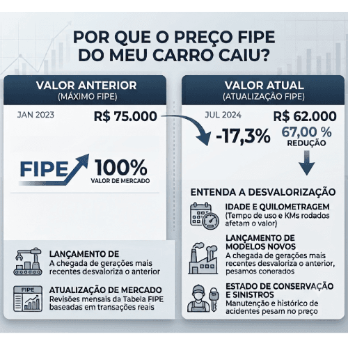 Gráfico ilustrando a curva de desvalorização de um carro ao longo dos anos