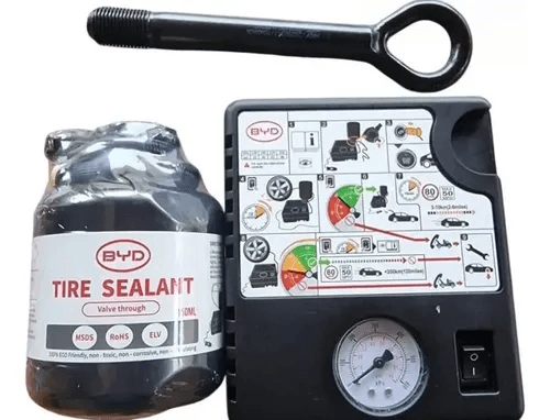 Kit de reparo de pneu com compressor e selante que acompanha modelos BYD