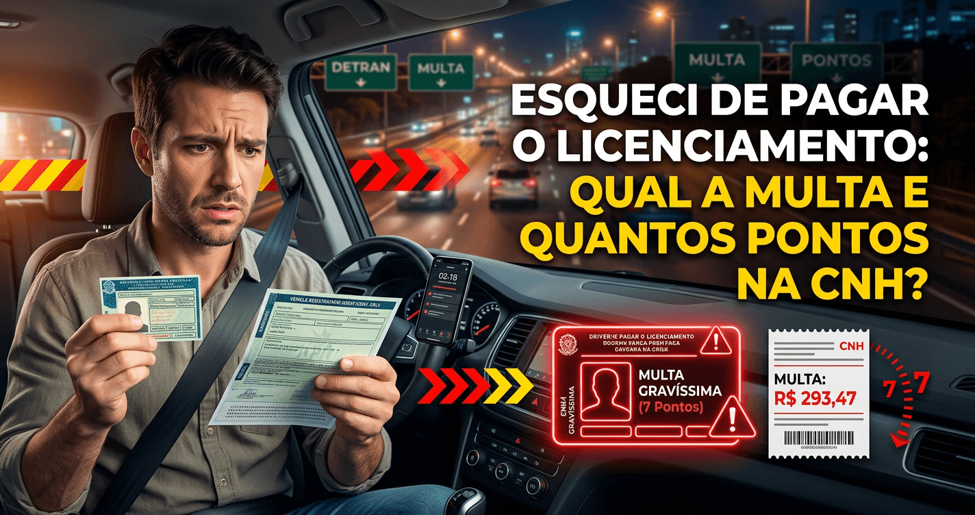 Esqueci de pagar o licenciamento: qual a multa e quantos pontos na CNH?