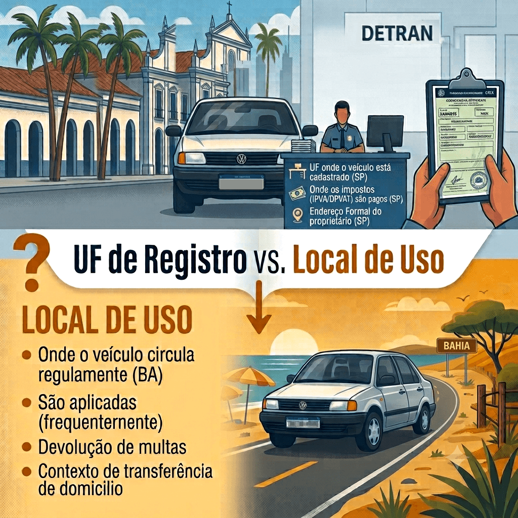 Diferença entre UF de registro e local de uso do veículo